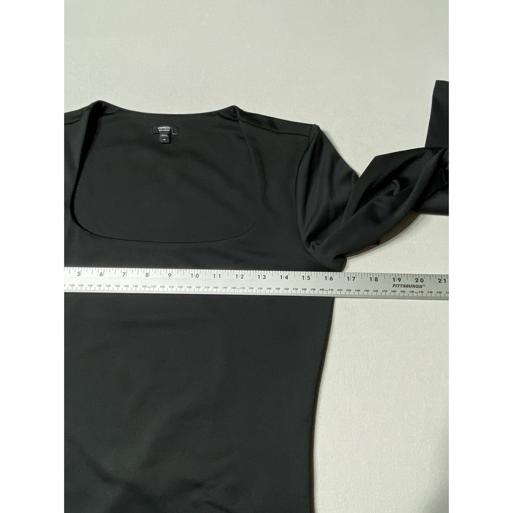 Express Body Contour Bodysuit Womens M Black Long Sleeve Square Neck Stretch - Picture 4 of 9